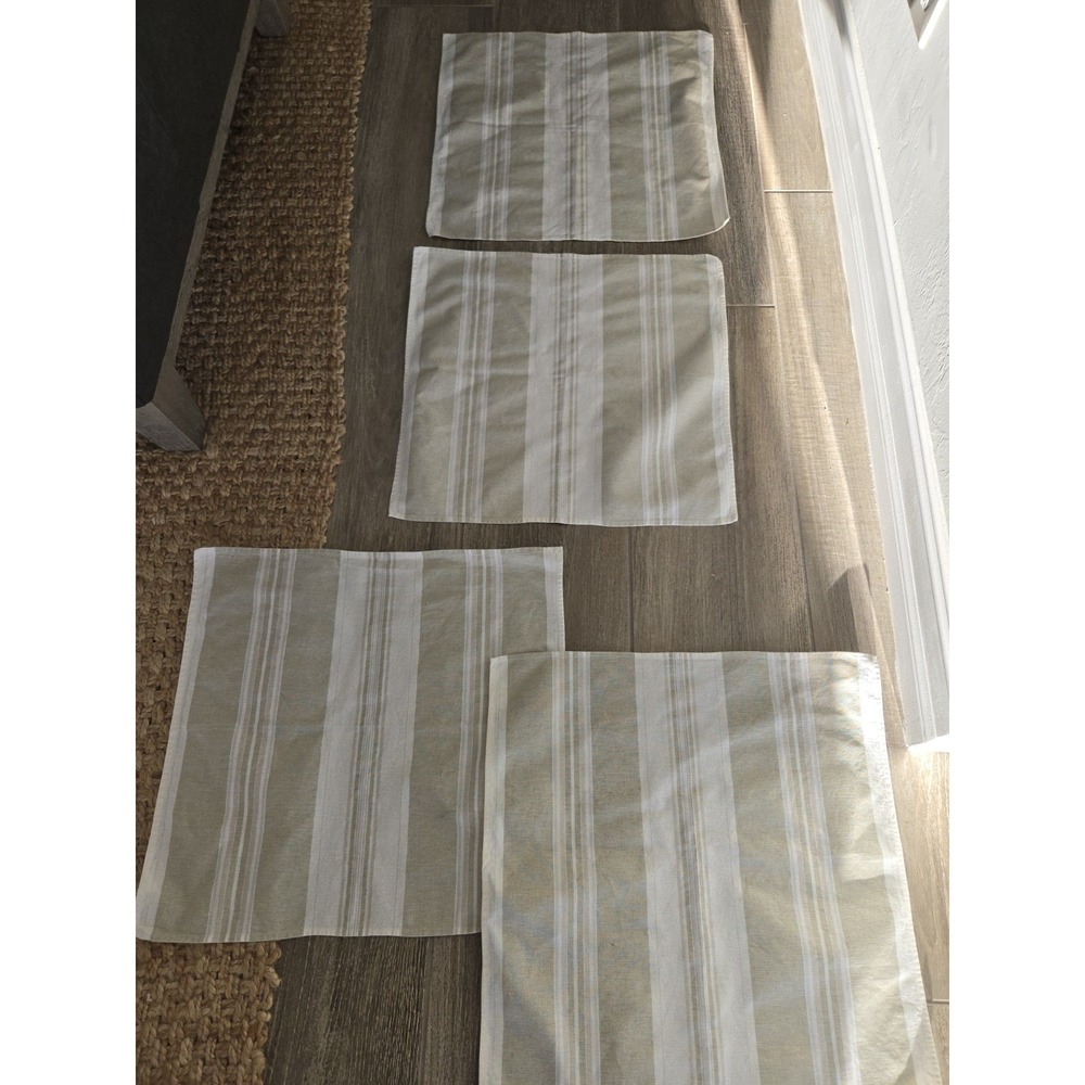 4 Simply Shabby Chic Napkins Striped Beige Tan Cloth Elegantly Casual Linen Blnd